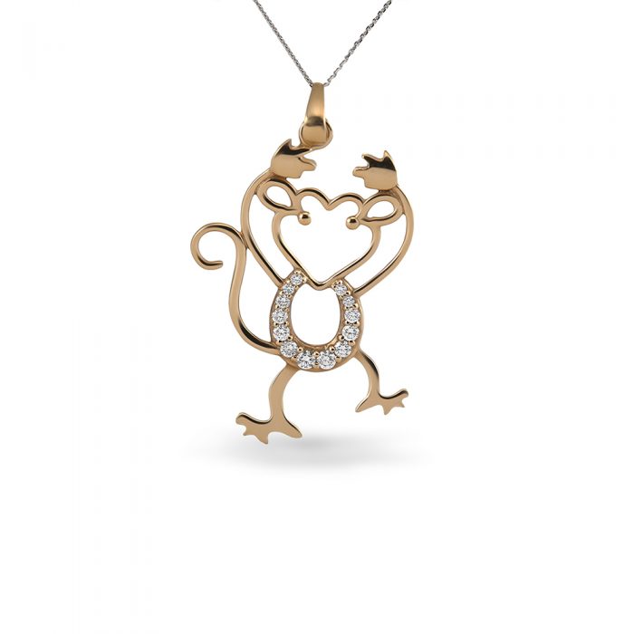 Gold Diamond Monkey Pendant