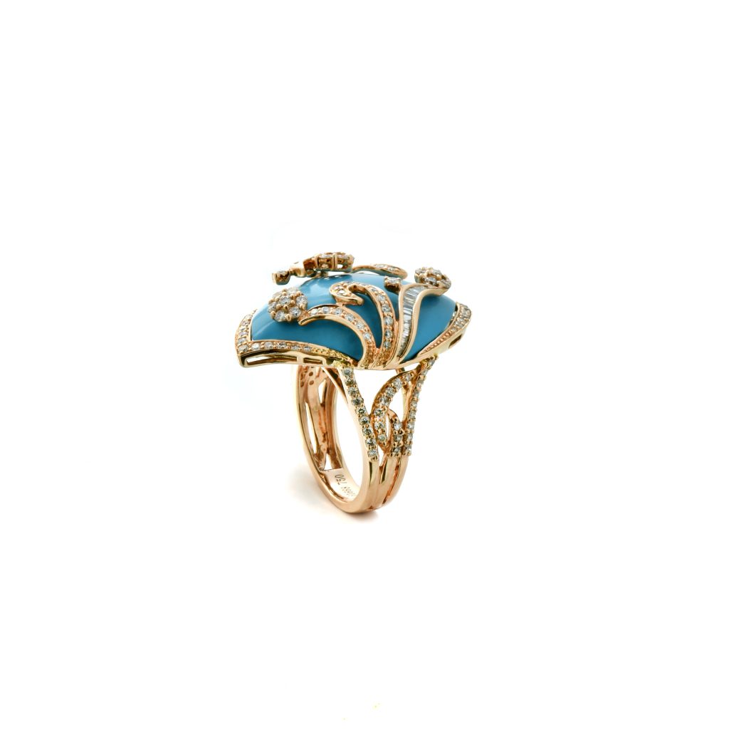 Goharbin Turquoise Ring انگشتر برلیان و فیروزه دریا