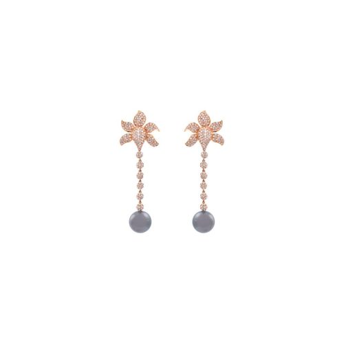 Goharbin Brilliant Cut Diamonds Earrings set with Black Pearls