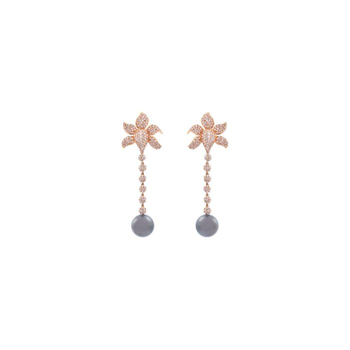 Goharbin Brilliant Cut Diamonds Earrings set with Black Pearls