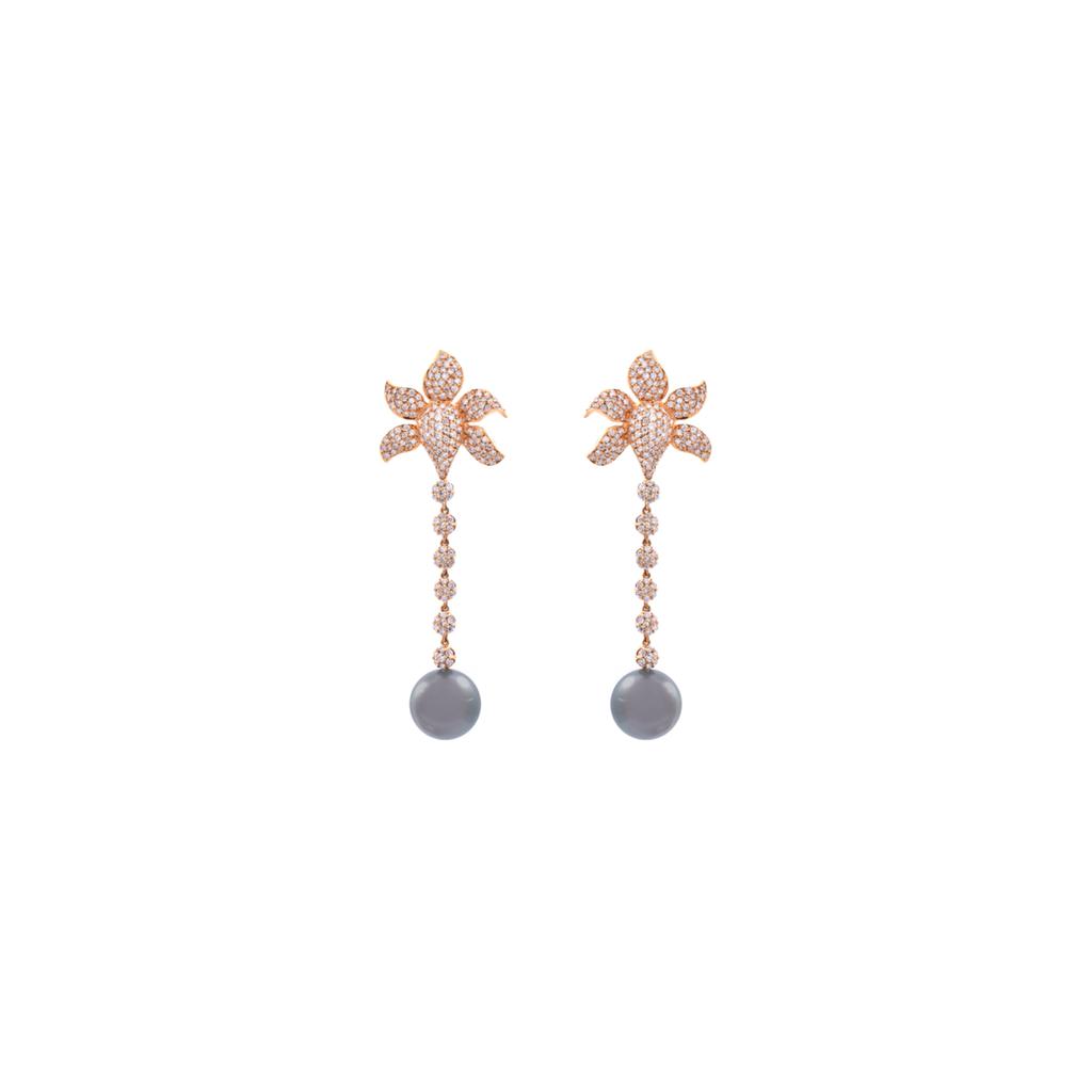 Goharbin Brilliant Cut Diamonds Earrings set with Black Pearls