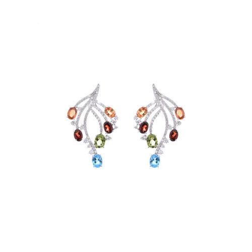 Brilliant Cut Diamond Earrings set with Coloured Stones