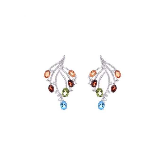 Brilliant Cut Diamond Earrings set with Coloured Stones