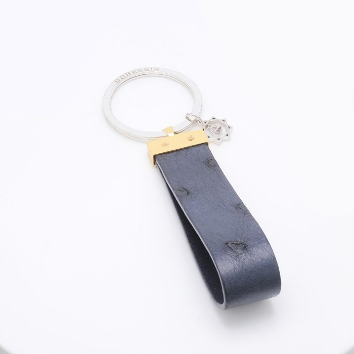 Goharbin Gold Keychain Navy Leather