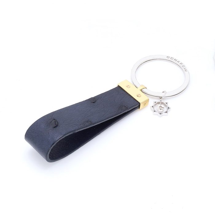 Goharbin Gold Keychain Navy Leather