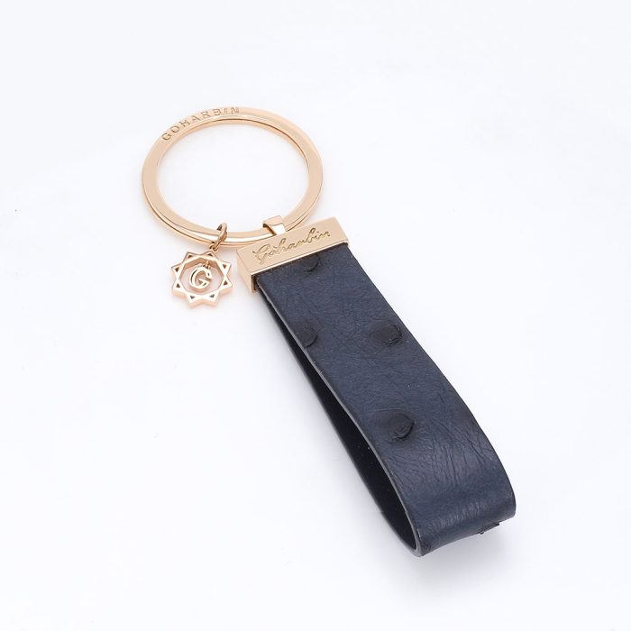 Goharbin Gold Keychain Navy Leather