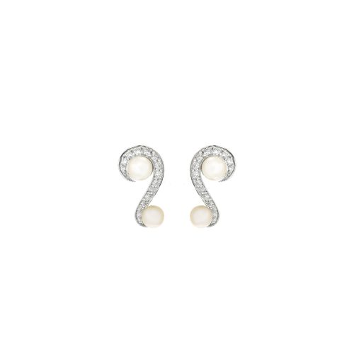 Gohabin Diamond Waves Pearl Earrings