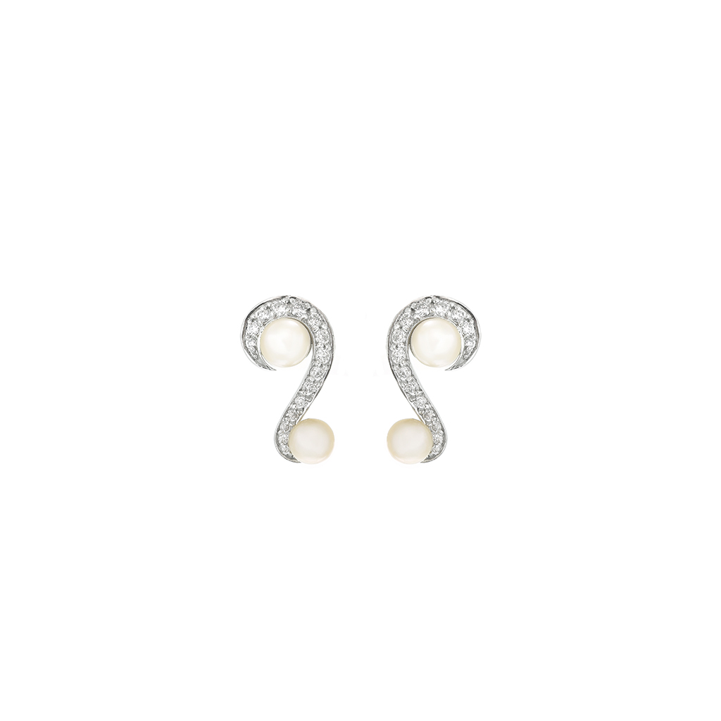 Gohabin Diamond Waves Pearl Earrings