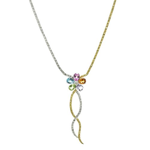 مدال گردنبند الماس با طرح گل رنگی گوهربین