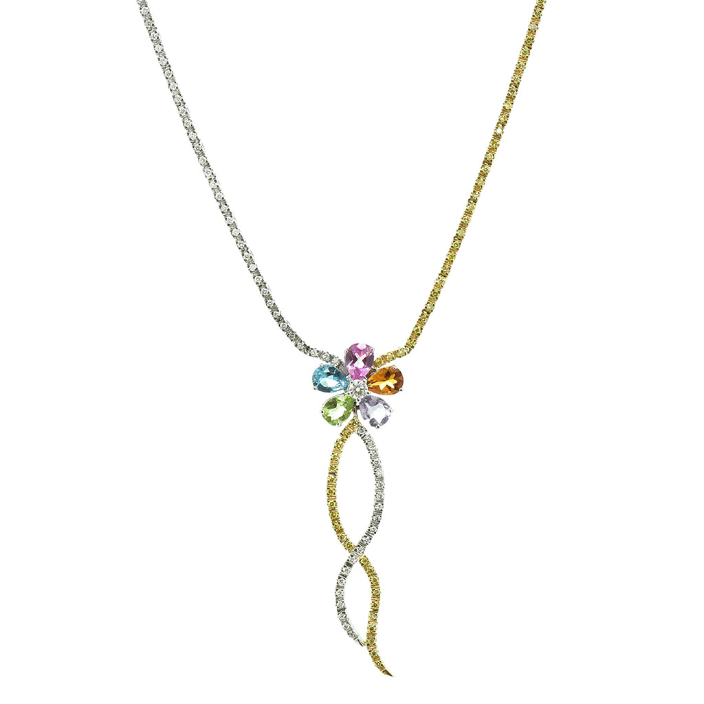 Goharbin Colourful Flower Diamond Pendant Necklace